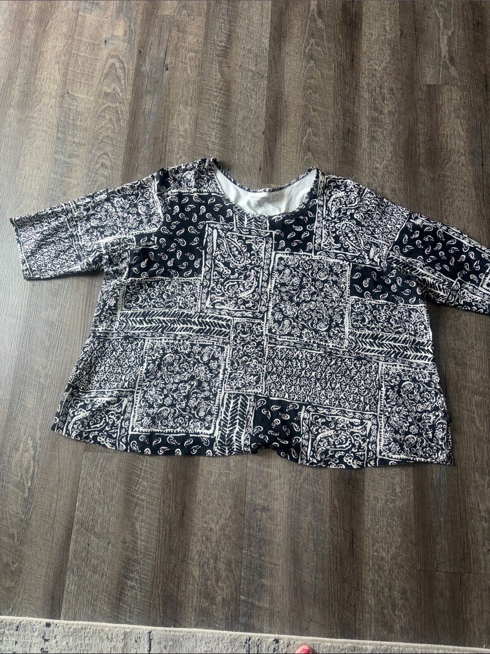 Women’s Black & White Patchwork Print Top - Woman Within